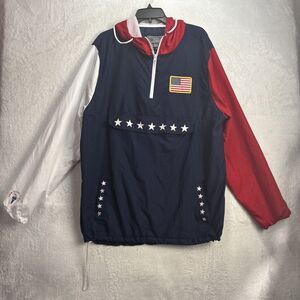 Mens Brooklyn Clothing American Flag Print 1/4 Zip Jacket Hoodie Windbreaker XL